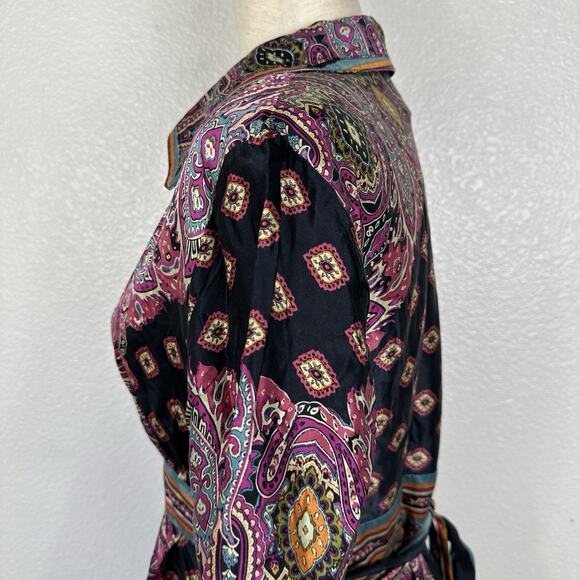 Eci New York Top Size 14 Y2K Silk Satin Tunic Tie Back Boho Indie Whimsigoth - Picture 9 of 14